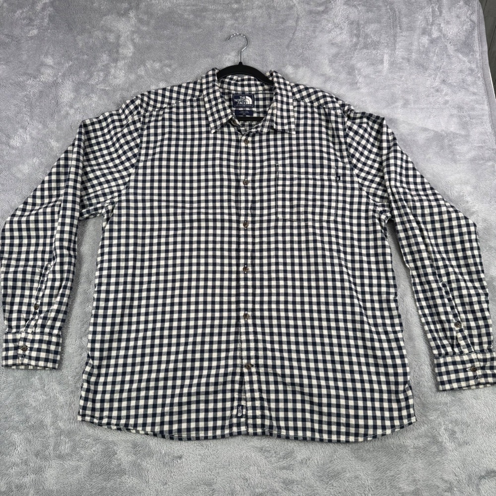 The North Face Button Up Mens XXL Blue Gingham Plaid Long Sleeve Cotton Shirt